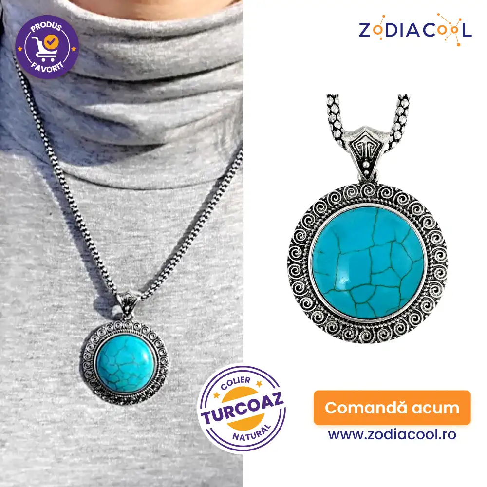 Colier Turcoaz pandantiv rotund