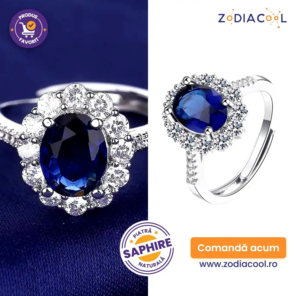 Inel cuart Saphfire și Zirconiu