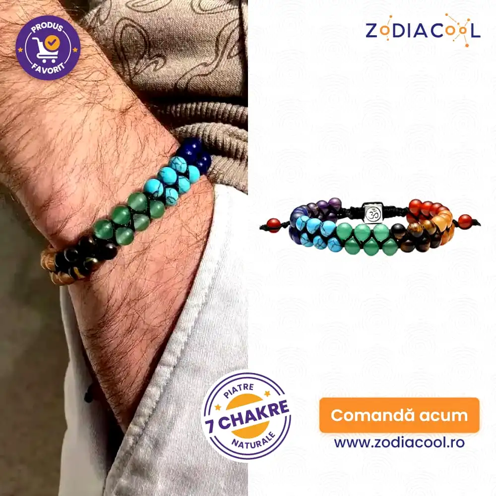 Brățară șnur 2 straturi de pietre 7 chakra și semnul Om