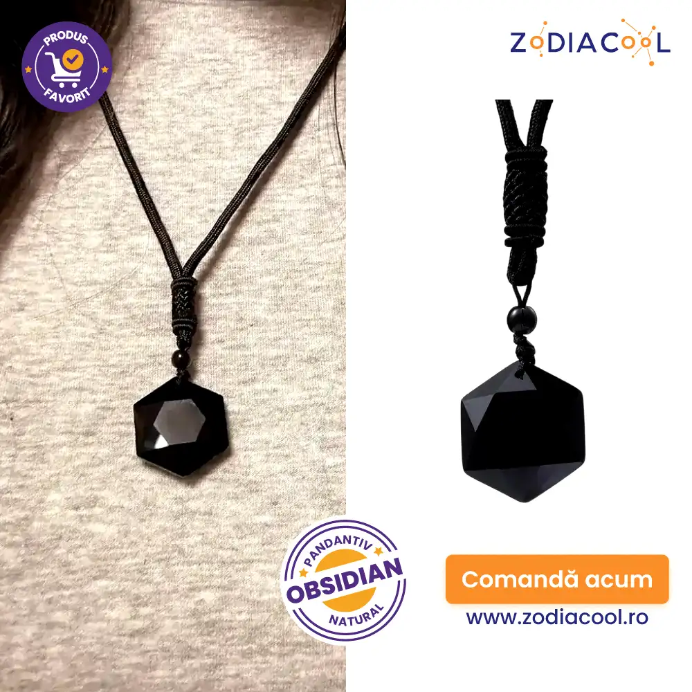 Colier obsidian stea cu șase colțuri