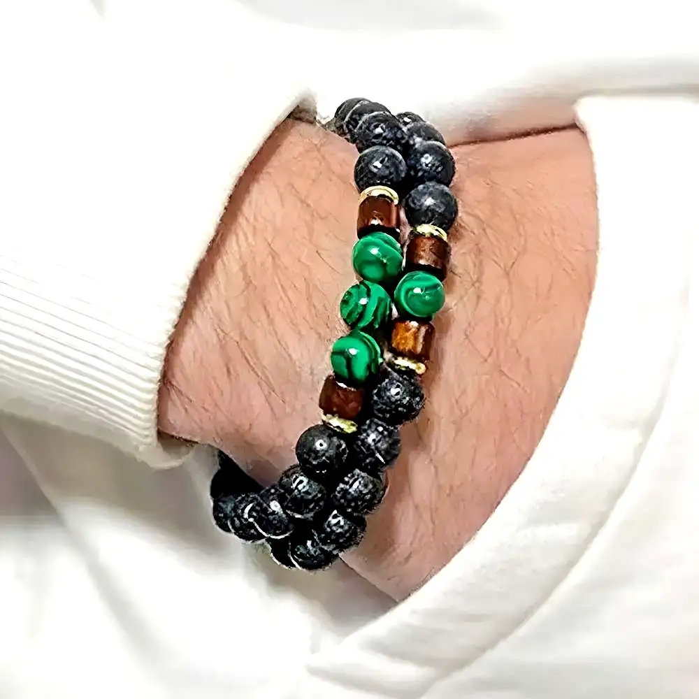 Brățări Malachit și roca vulcanica