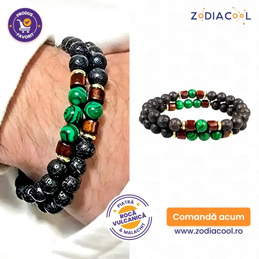 Brățări Malachit și roca vulcanica