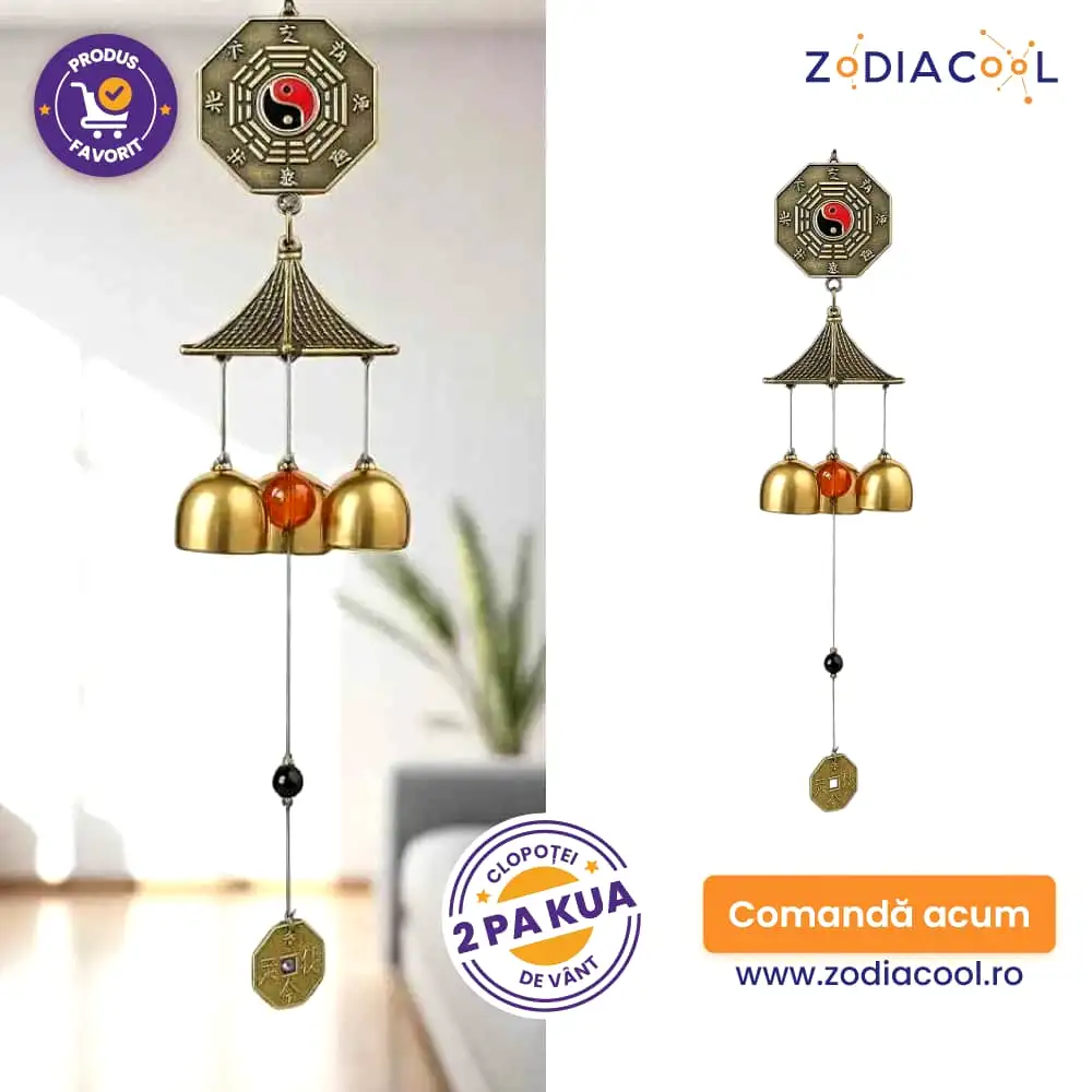 Clopoței de vânt din metal cu 2 pa kua