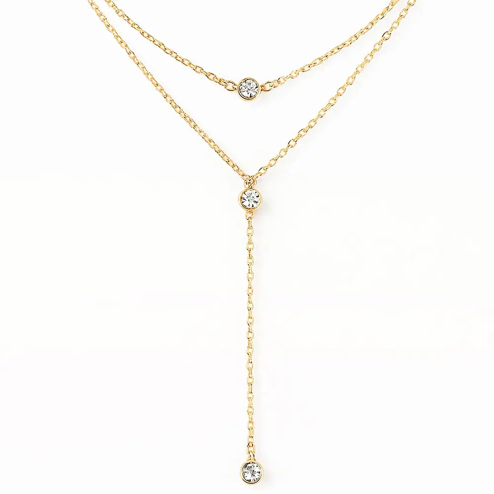 Colier dublu choker cu trei strasuri cristal elegant