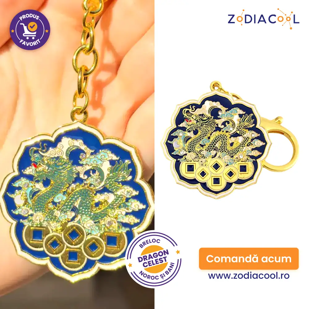 Breloc Dragon Celest pe pat de monezi