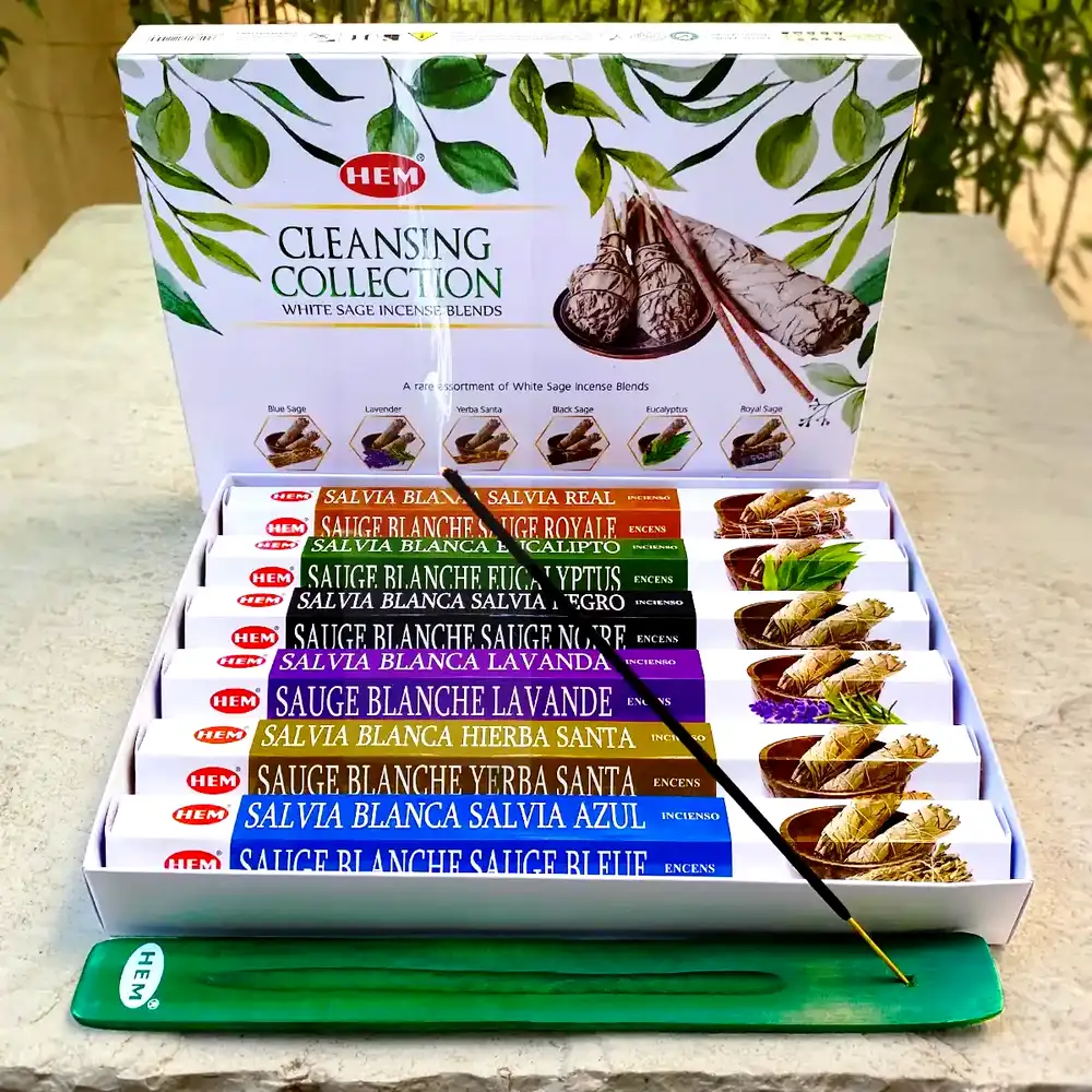 Colecție bețișoare parfumate Salvia Blanca și suport de bețișoare