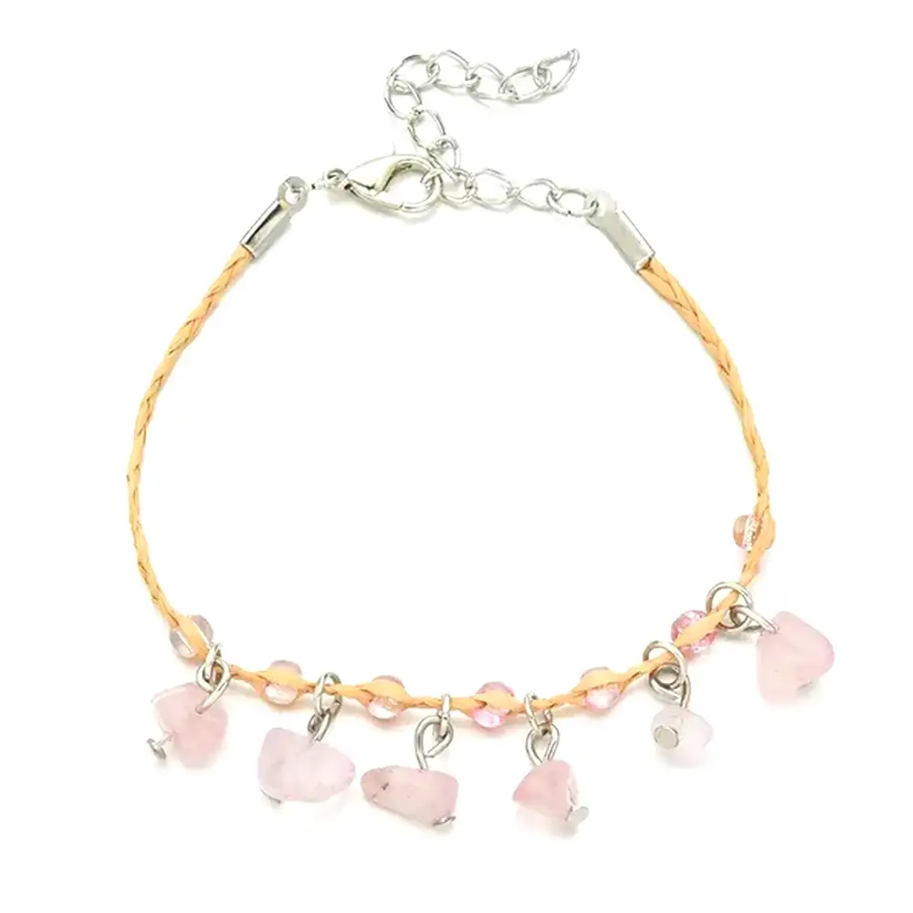 Brățară Boho Cuarț roz cu ideograma prosperității