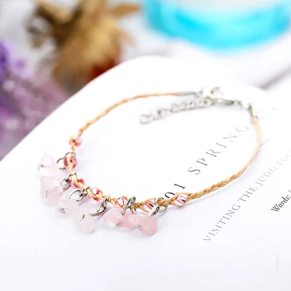 Brățară Boho Cuarț roz cu ideograma prosperității