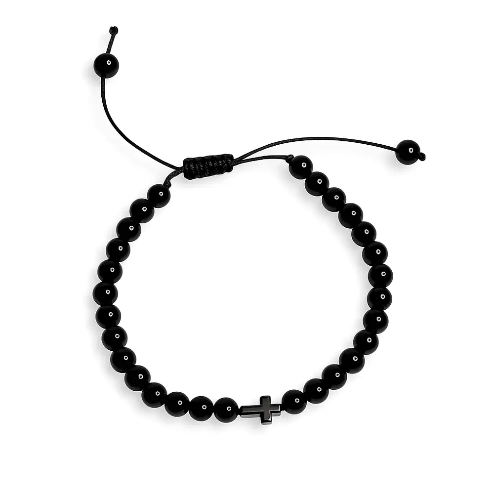 Brățară Agate negre cu cruciuliță Hematit