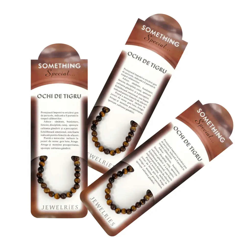 Set bratara piatra Ochi de tigru cu felicitare personalizata