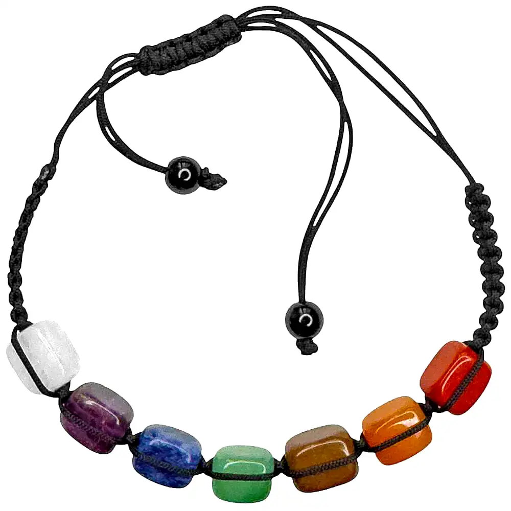 Set cadou colier piatră stea 6 colțuri obsidian și brățară 7 chakre pătrat