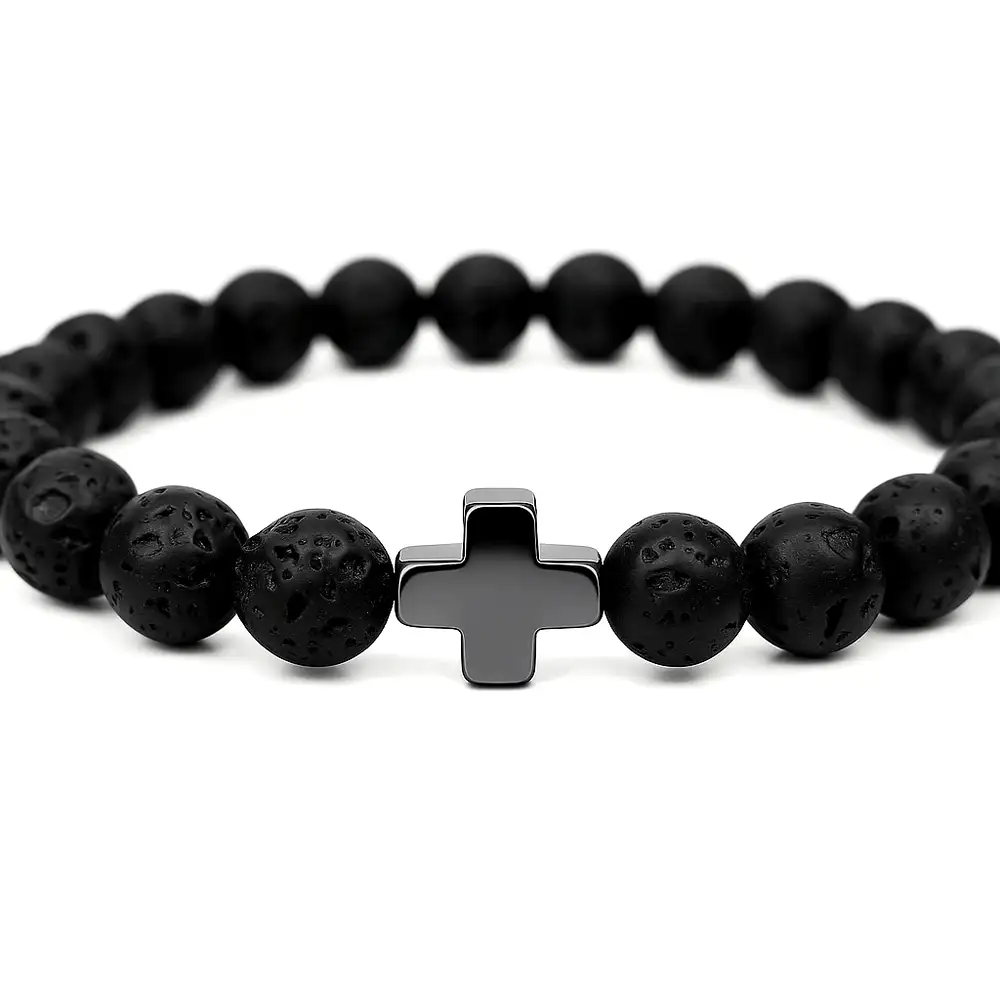 Bratara roca vulcanica lava si cruciulita hematit