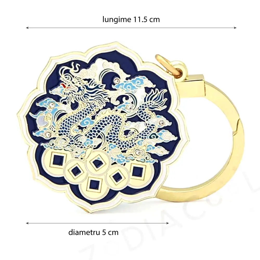 Breloc Dragon Celest pe pat de monezi