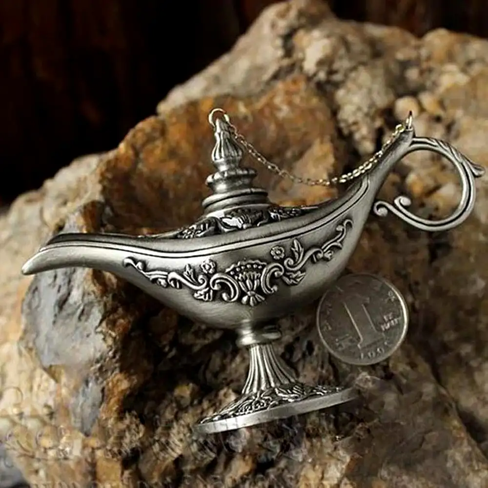 axe bedding Hardness Lampa magica a lui Aladin, gravura florala sculptata in metal de calitate,  obiect decor argintiu | Zodiacool