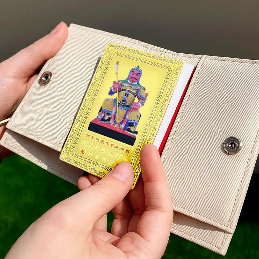 Card amuletă războinică pentru protecție aurie Feng Shui cu generalul Tai Sui
