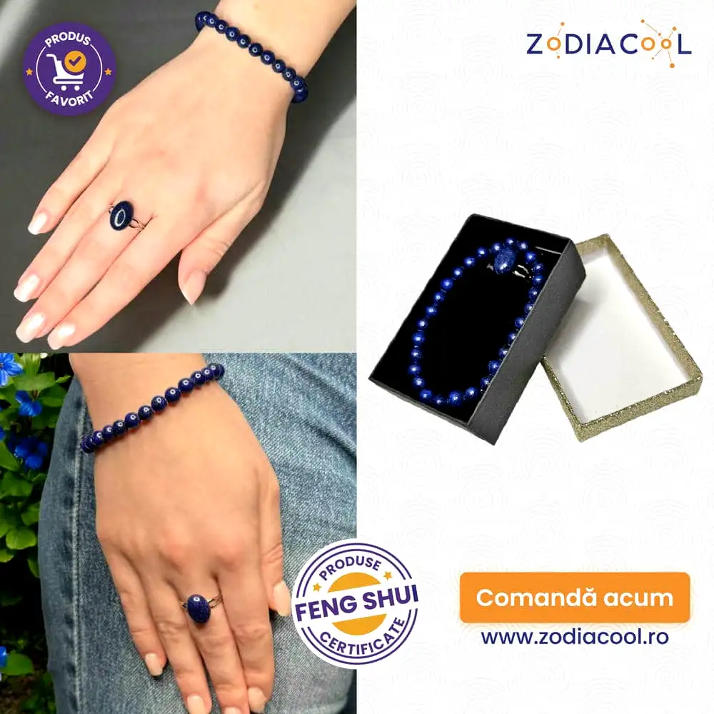 Set brățară și inel Lapis Lazuli ajustabile