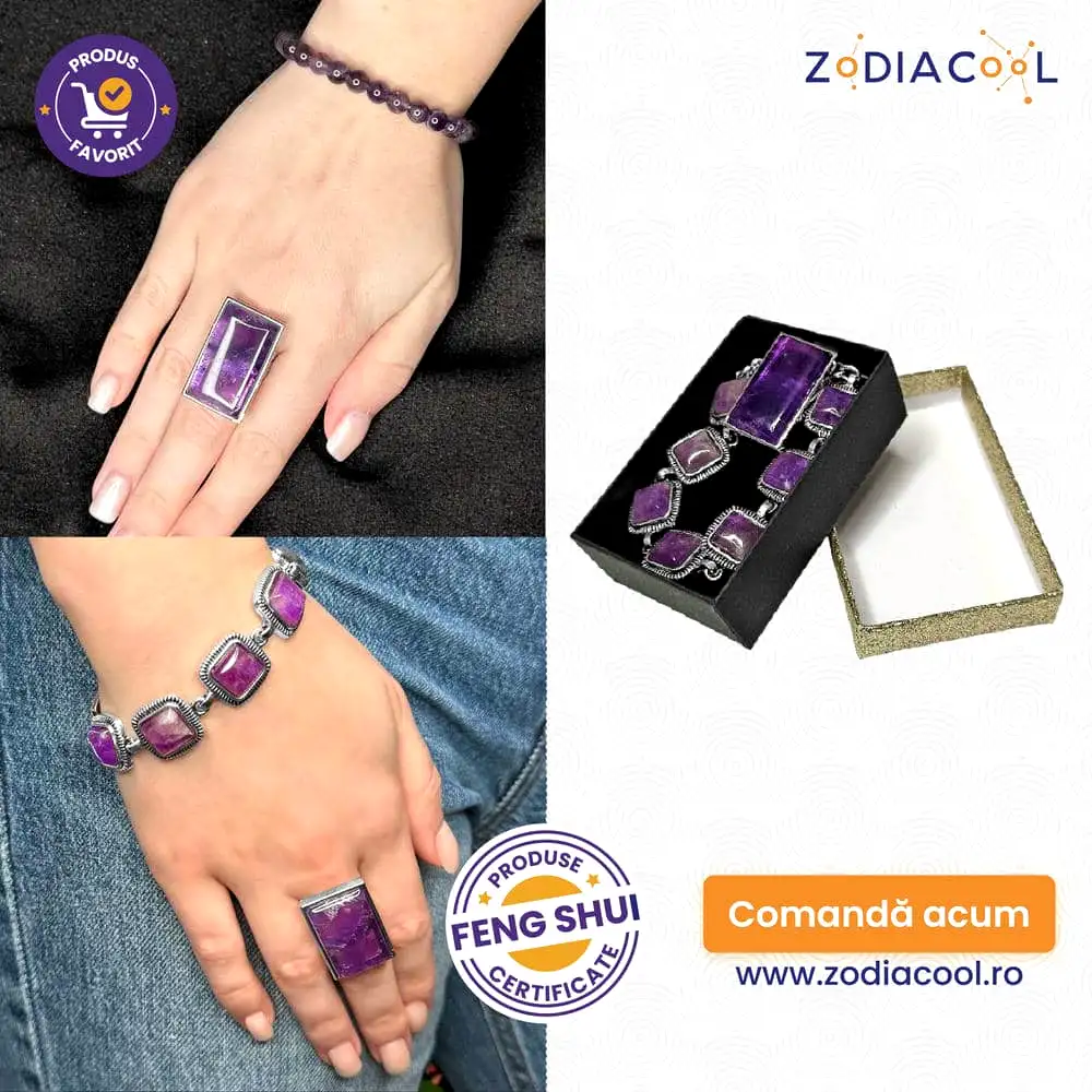 Set brățară 6 pietre și inel Ametist