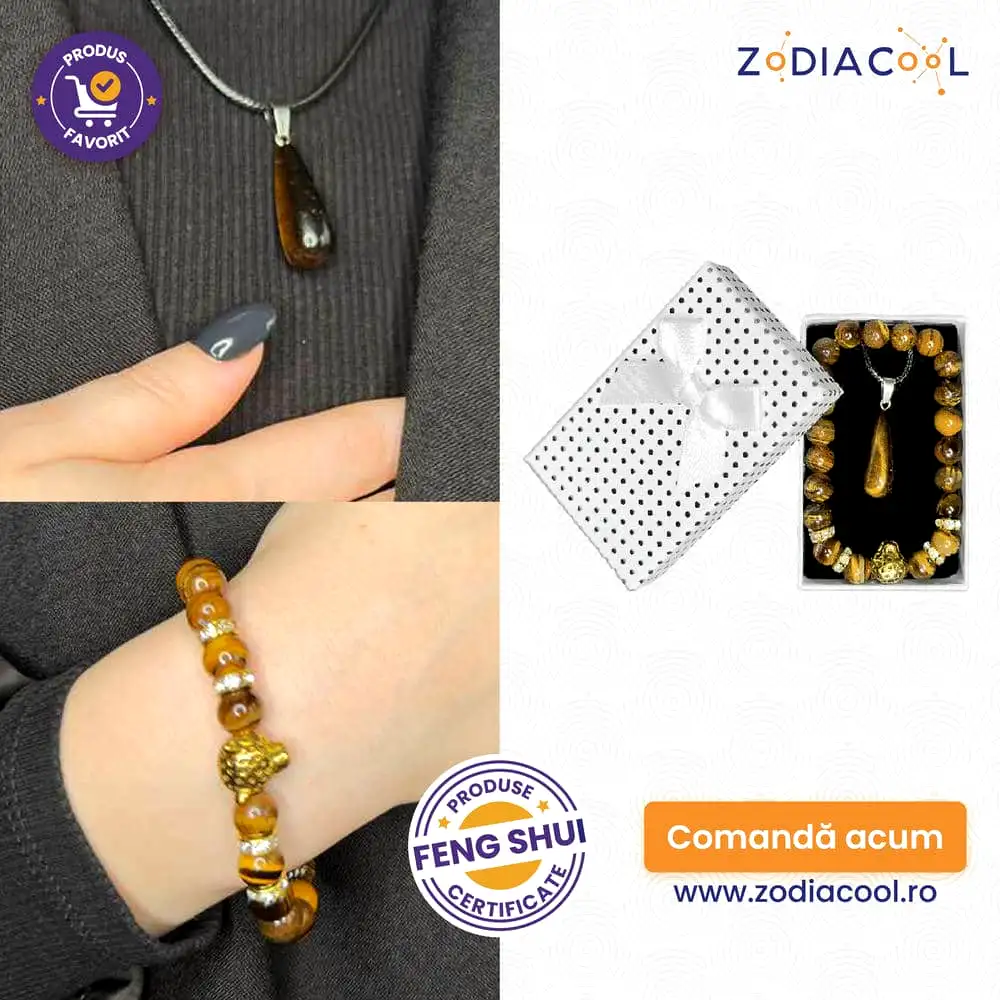 Set brățară și pandantiv Ochi de Tigru ajustabile