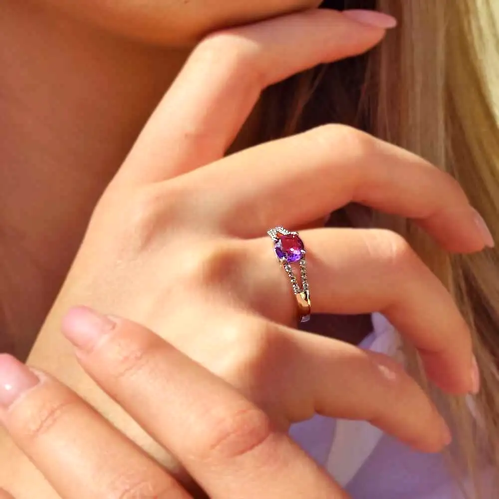 Inel Ametist cu strasuri