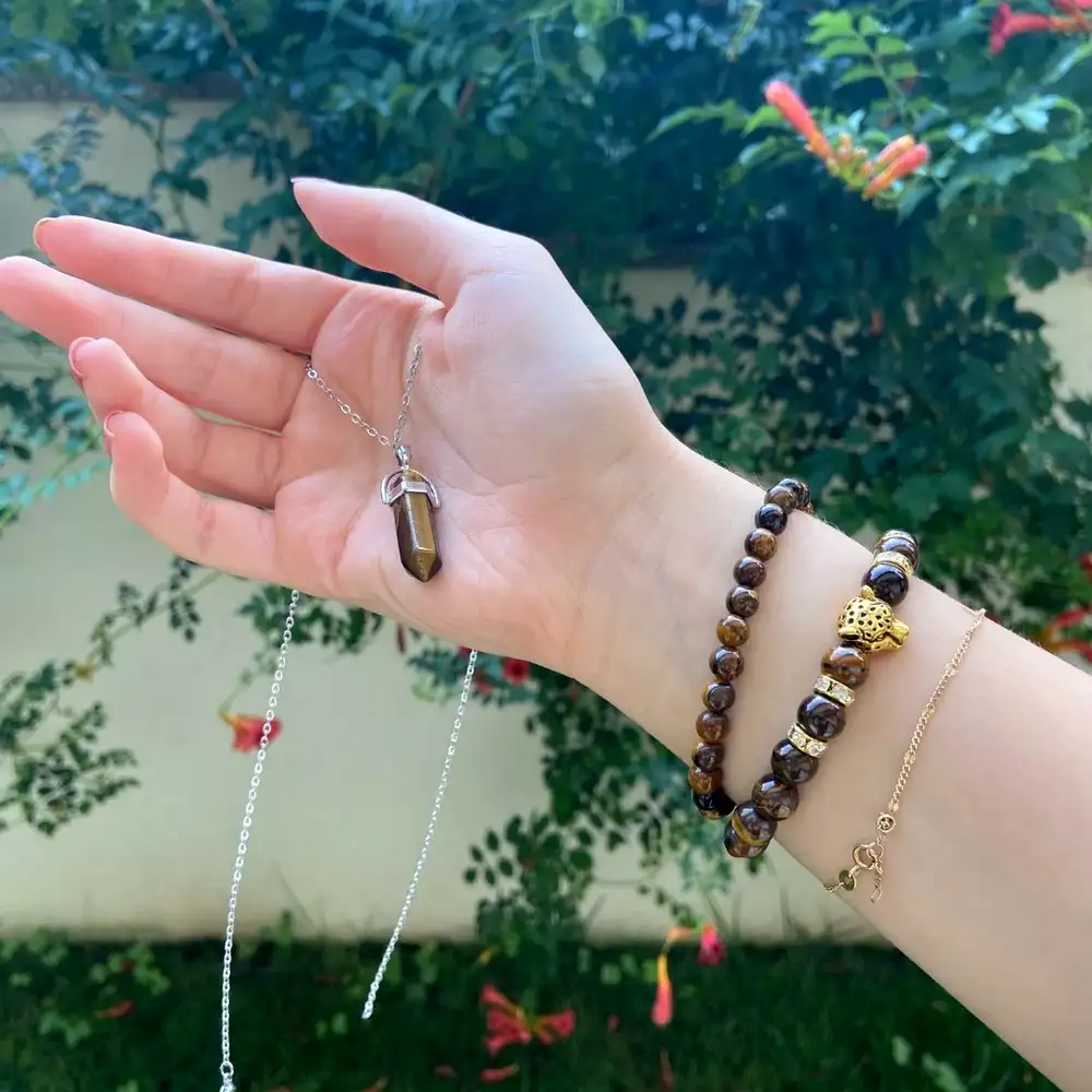 Set bratara piatra Ochi de tigru cu felicitare personalizata