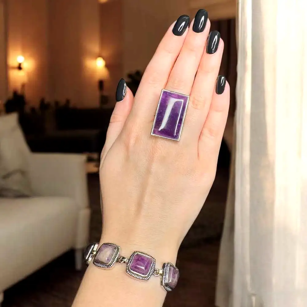 Set brățară 6 pietre și inel Ametist