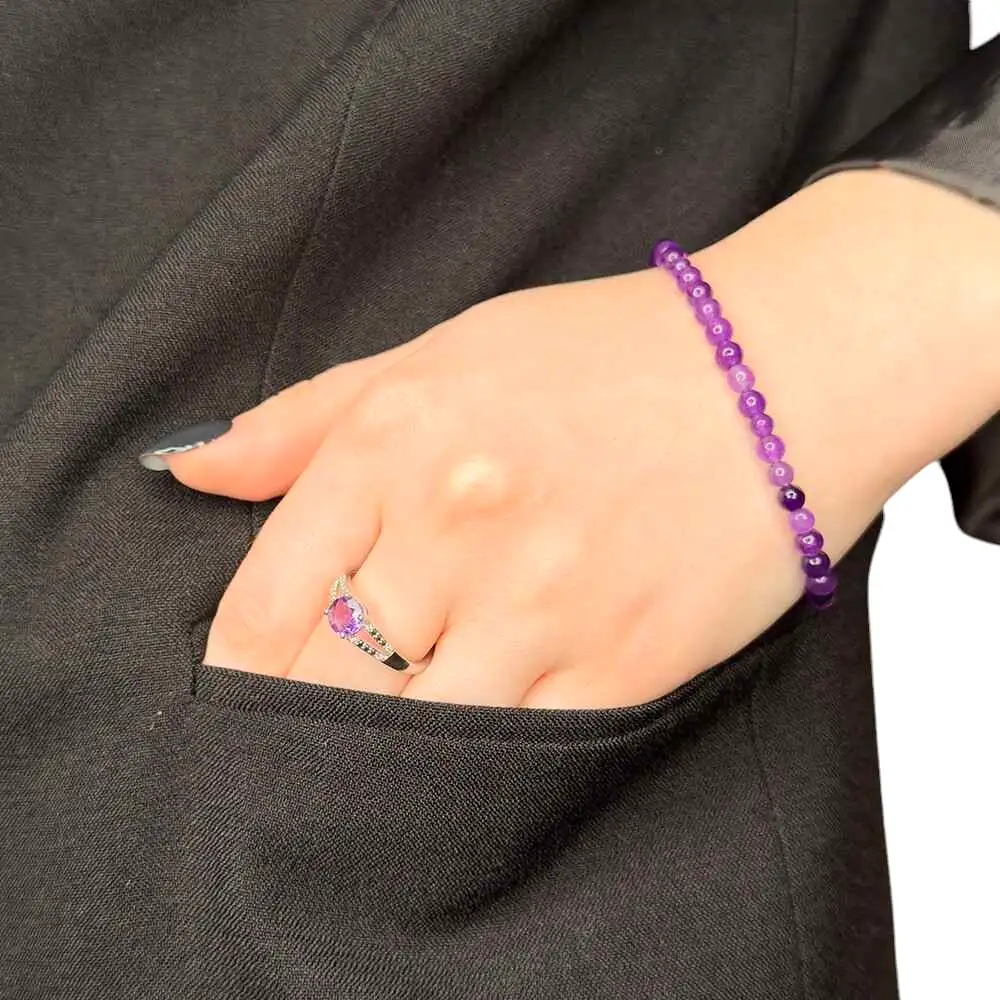 Set brățară și inel ametist ajustabile