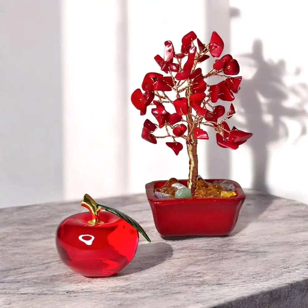 Set cadou Pom cu pietre semipretioase din coral si Mar rosu din sticla de cristal