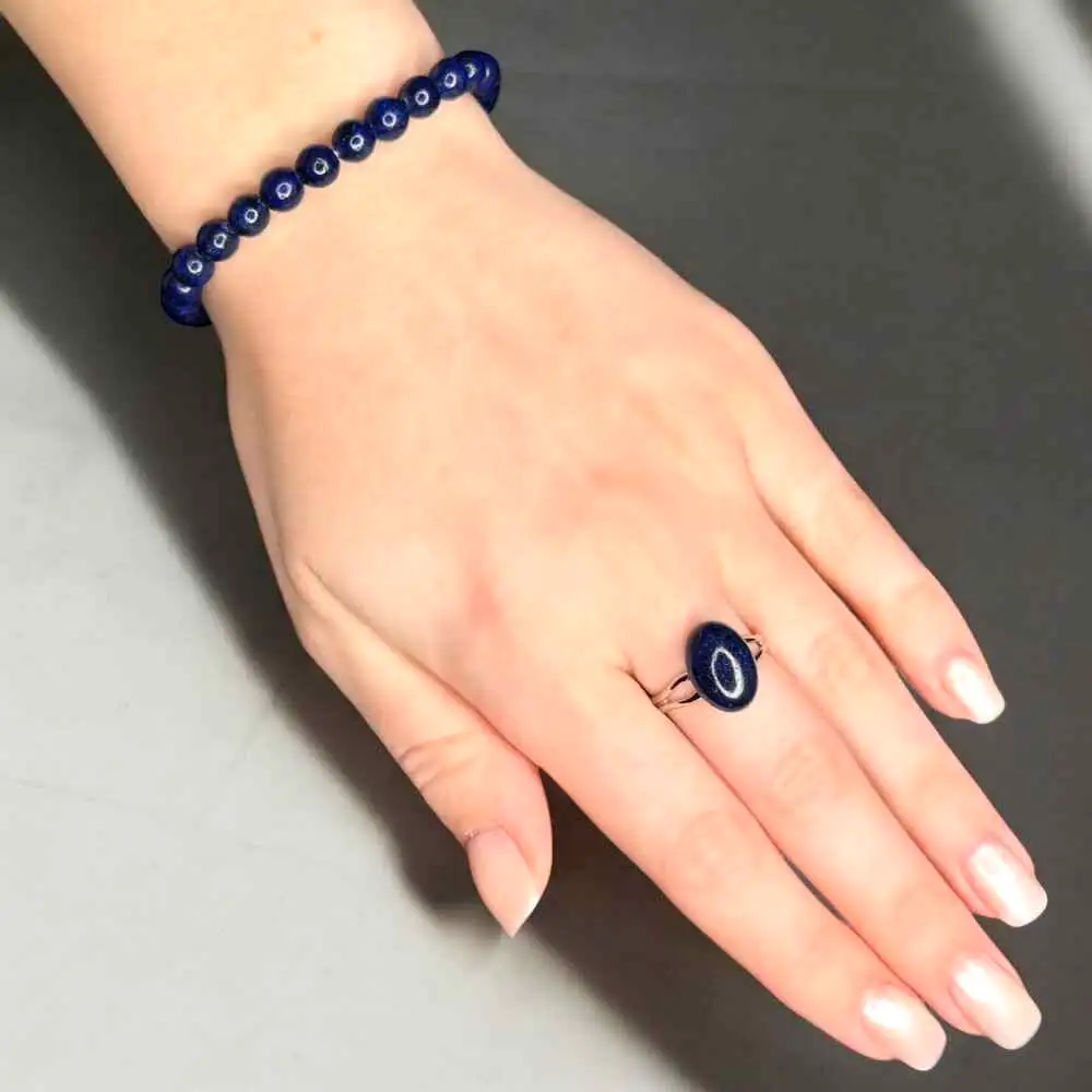 Set brățară și inel Lapis Lazuli ajustabile