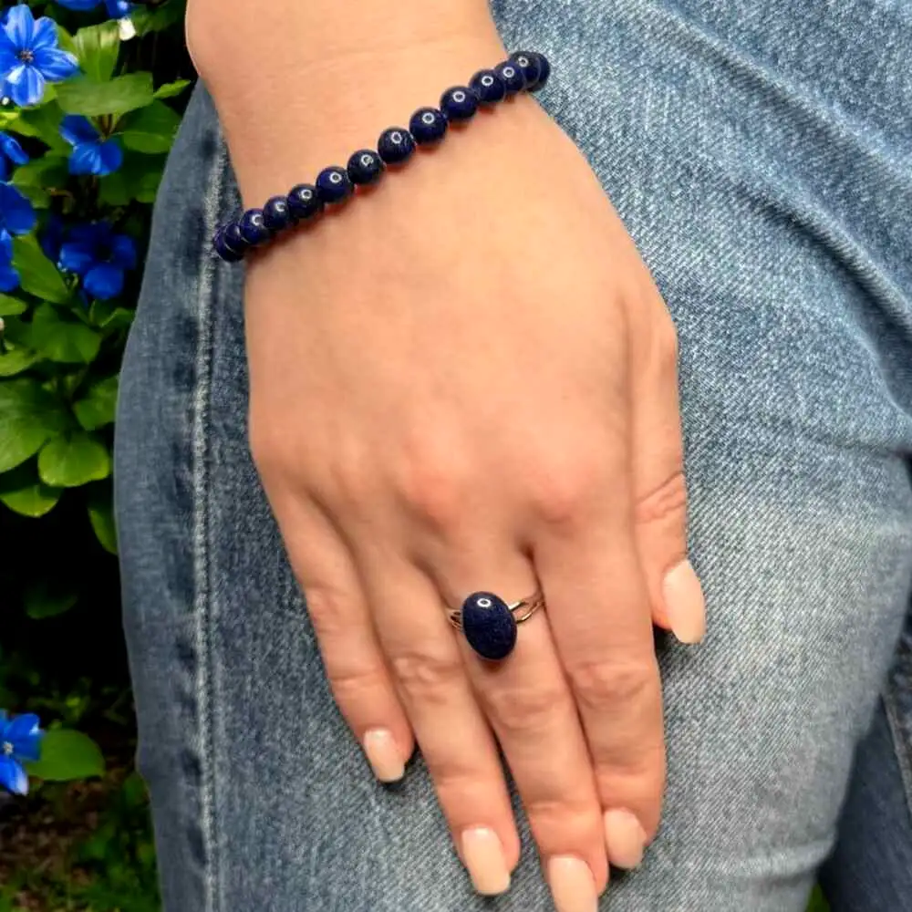 Set brățară și inel Lapis Lazuli ajustabile