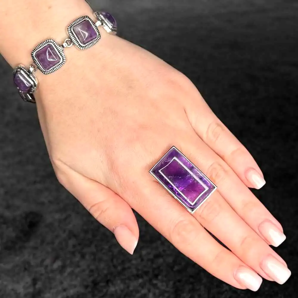 Set brățară 6 pietre și inel Ametist