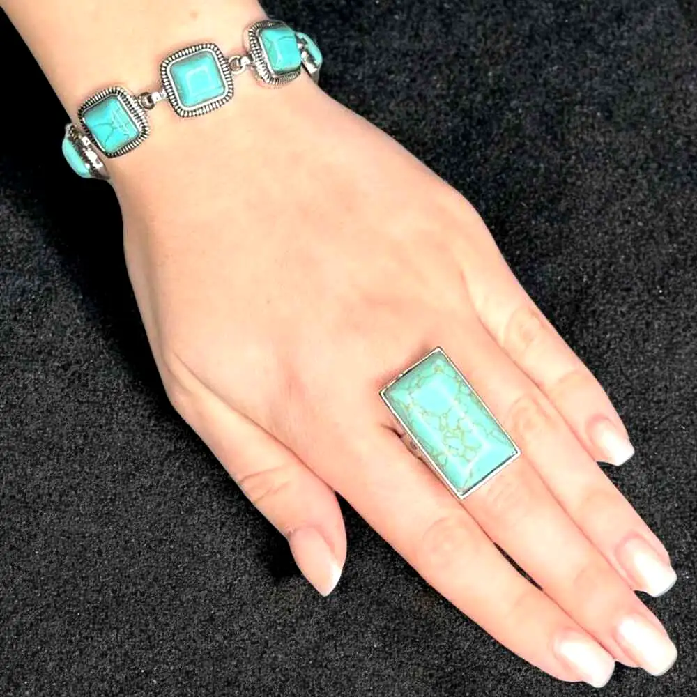 Set brățară și inel Turcoaz