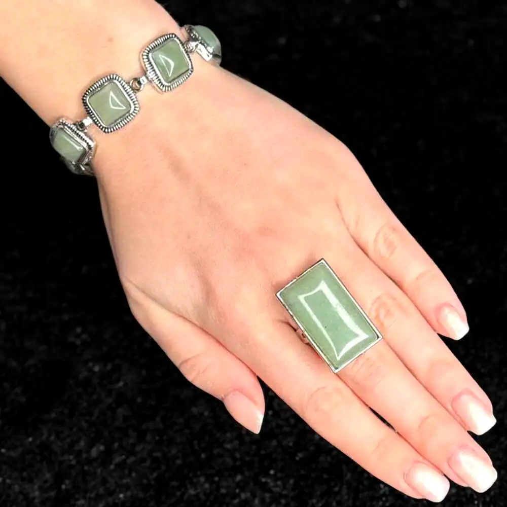 Set brățară și inel Aventurin ajustabile