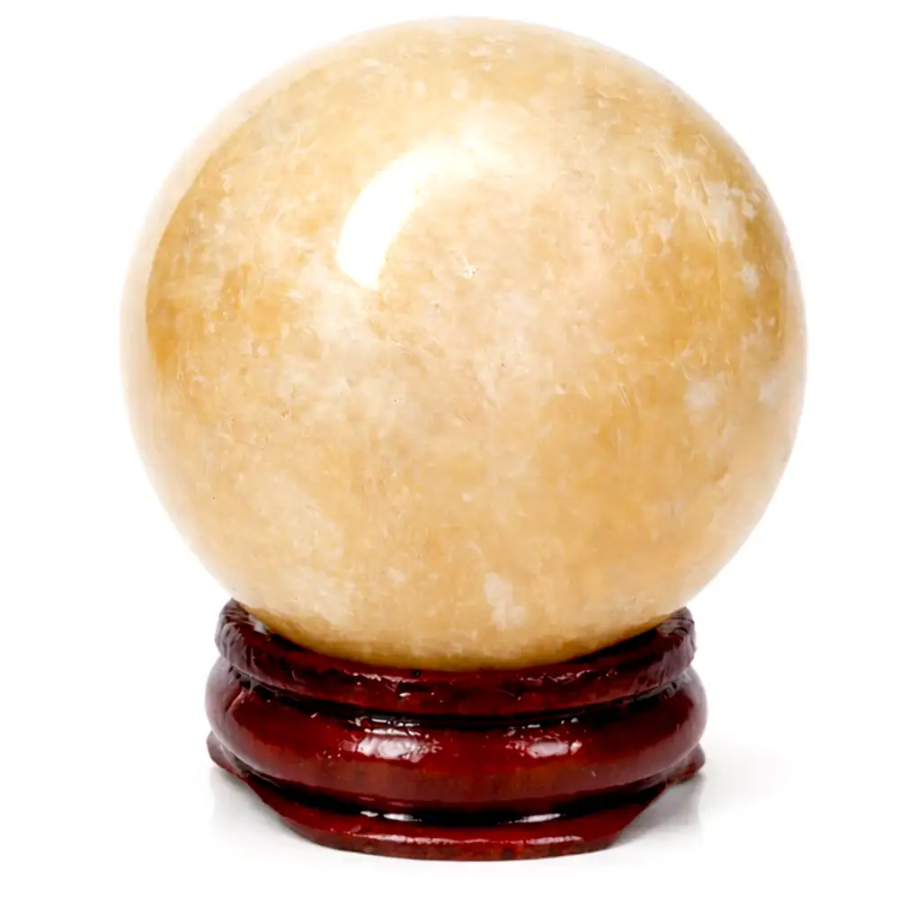 Set sfera piatra naturala calcit cu suport lemn