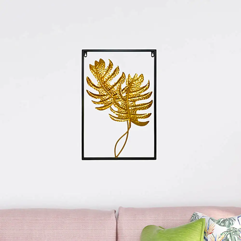 Tablou decorativ metalic cu 2 frunze palma