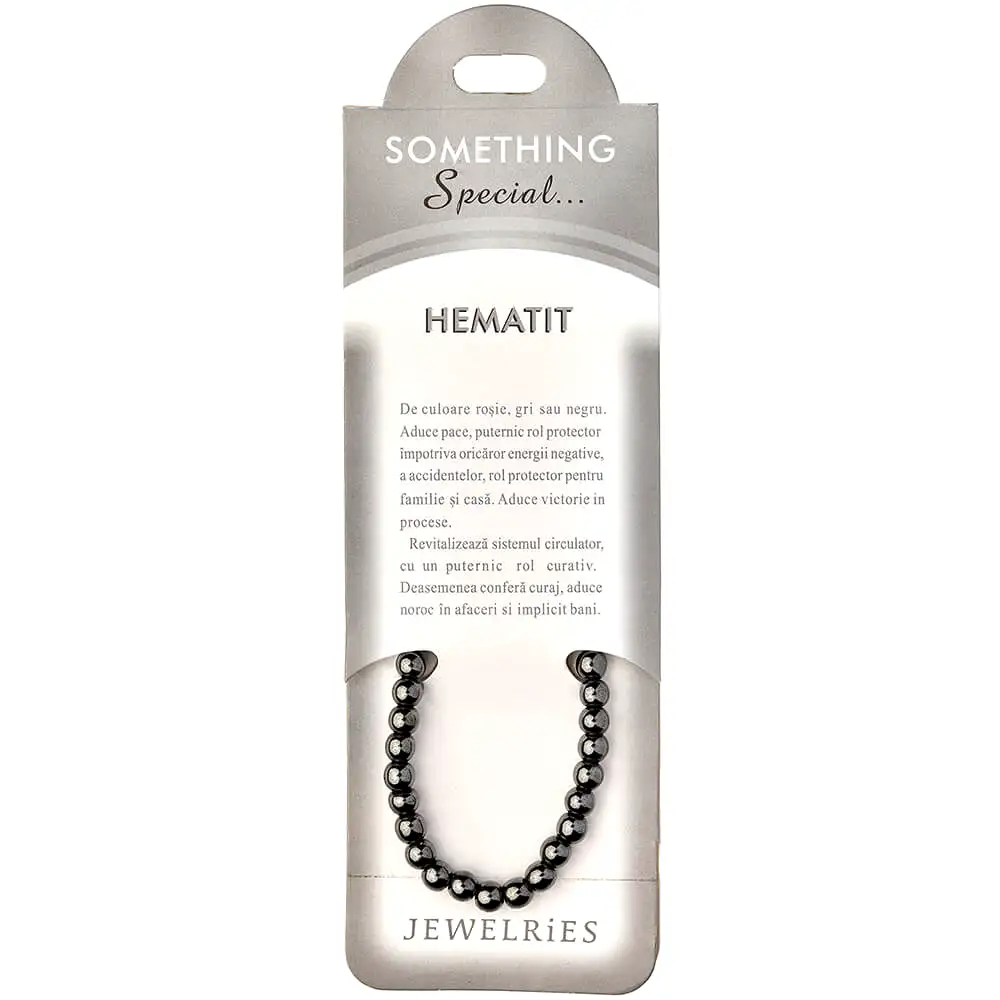 Set bratara Hematit cu felicitare personalizata, piatra protectie si indeplinire dorinte, elastica negru