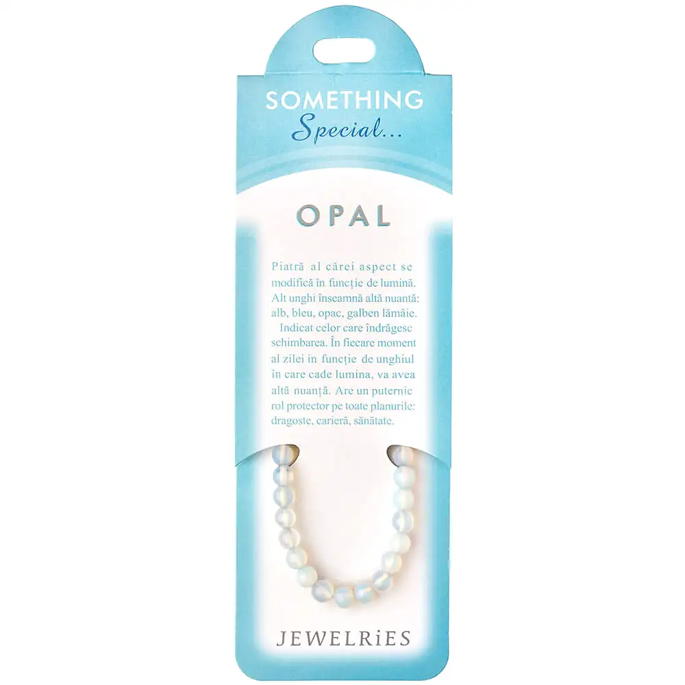 Set bratara Opal pietre cu felicitare personalizata, piatra de inlaturare a inhibitiilor si protectie, elastica alb bleu