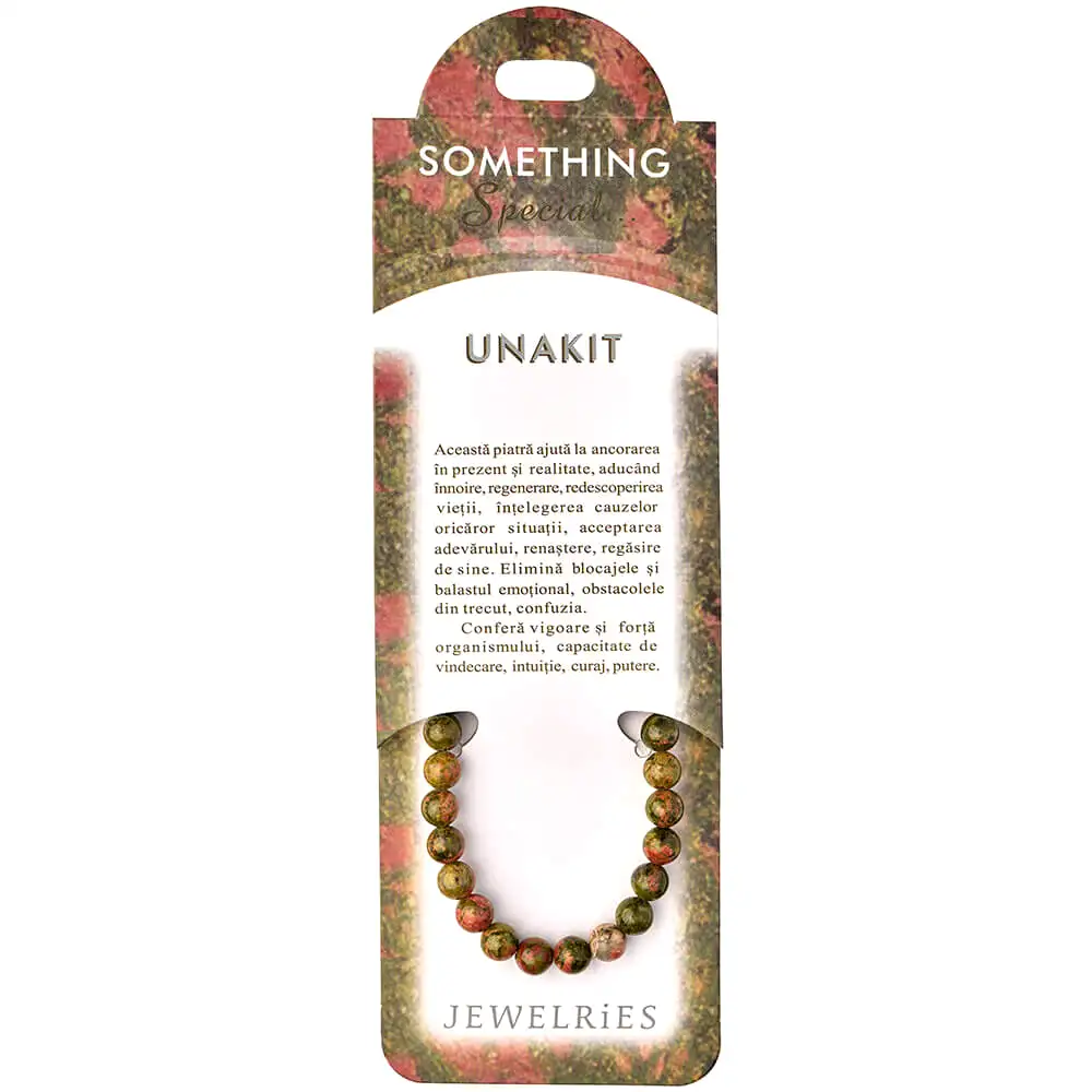 Set bratara Unakit cu felicitare personalizata, talisman de vindecare si putere, pietre semipretioase rotunde, 6 mm verde maro