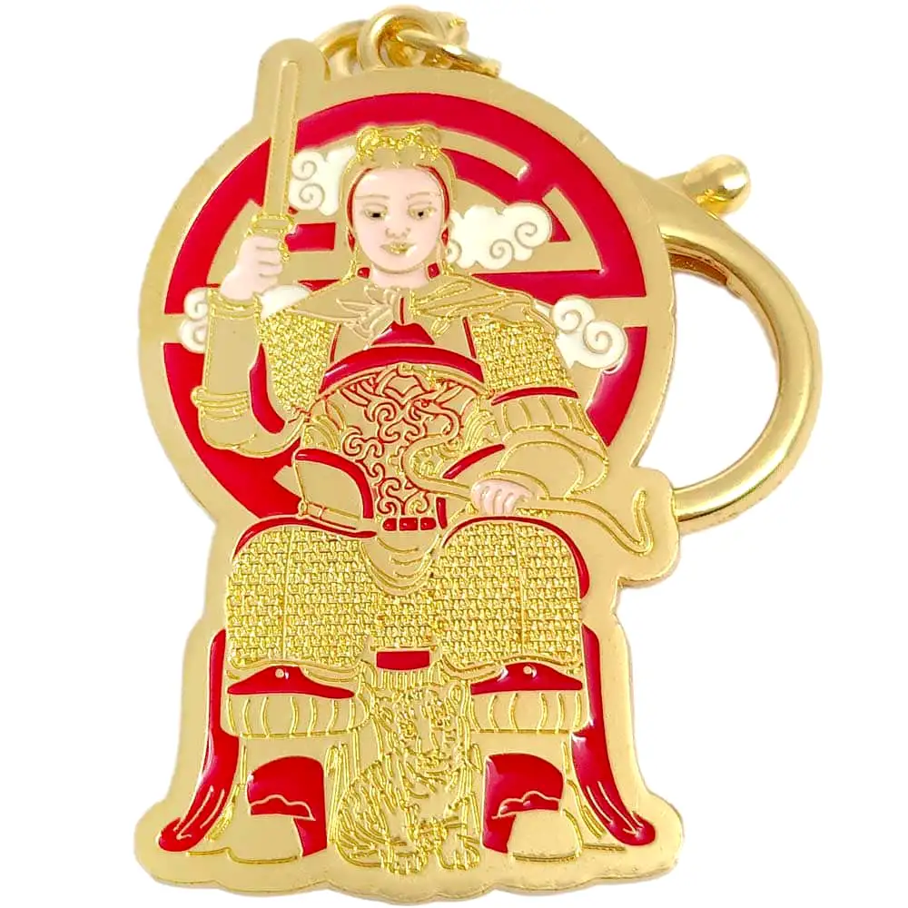 Breloc Tai Sui, amuletă feng shui de protecție împotriva suferințelor și atragerea beneficiilor pe plan financiar, metal roșu cu auriu