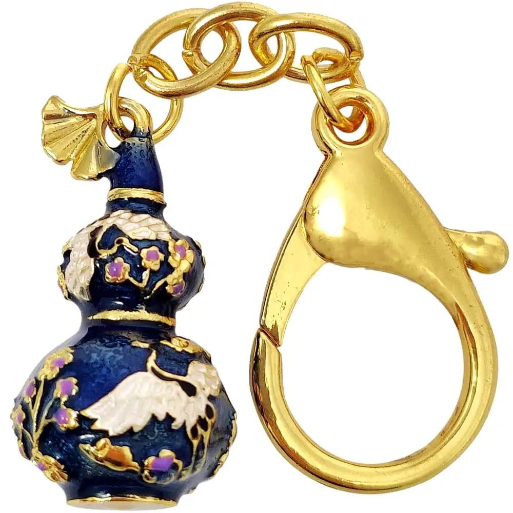Breloc Wu Lou cu cocori, amuletă pentru sănătate și protecție căsătorii, metal albastru 8.5 cm Albastru