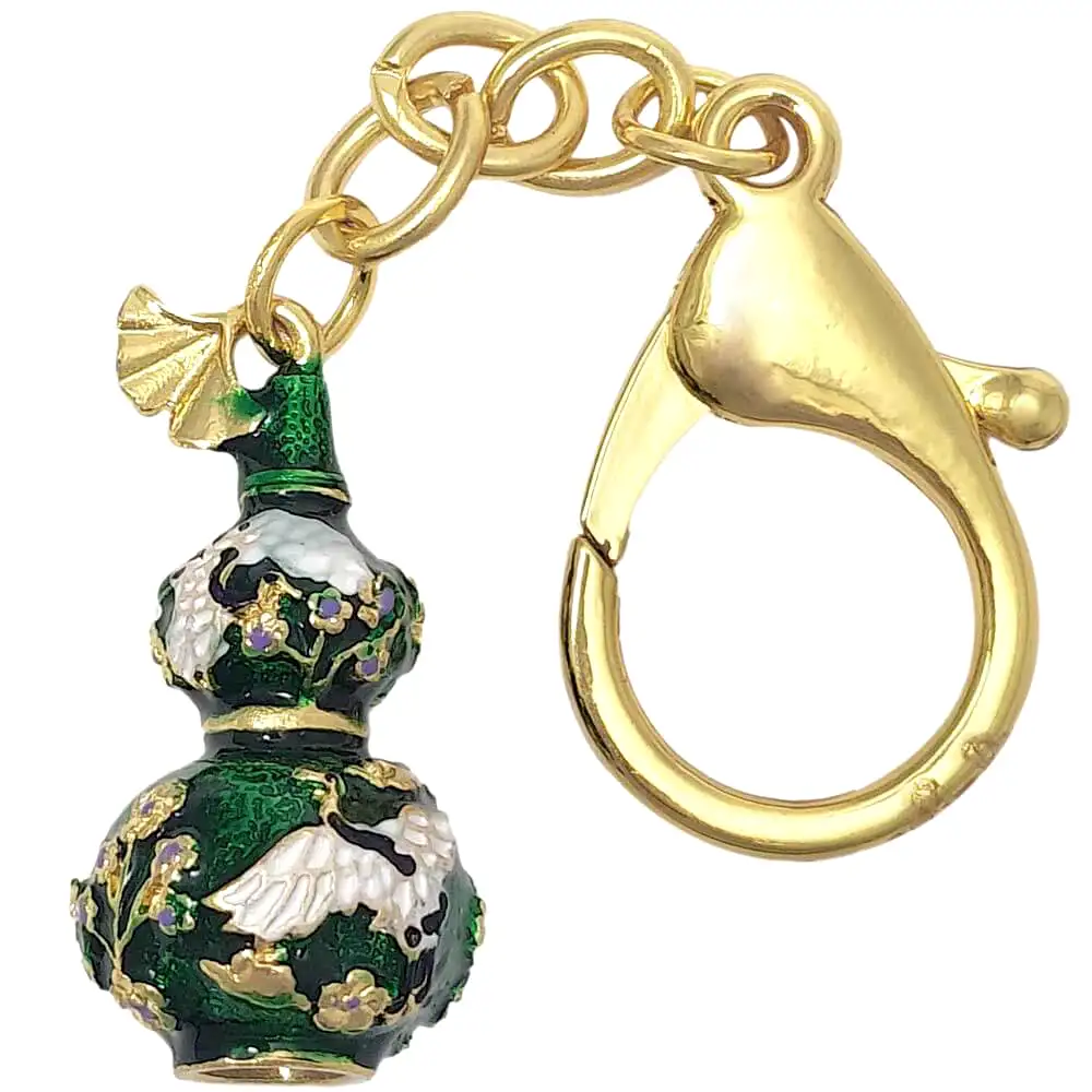 Breloc  Wu Lou cu cocori, amuletă feng shui pentru sănătate și armonie în familie, metal verde 8.5 cm Verde