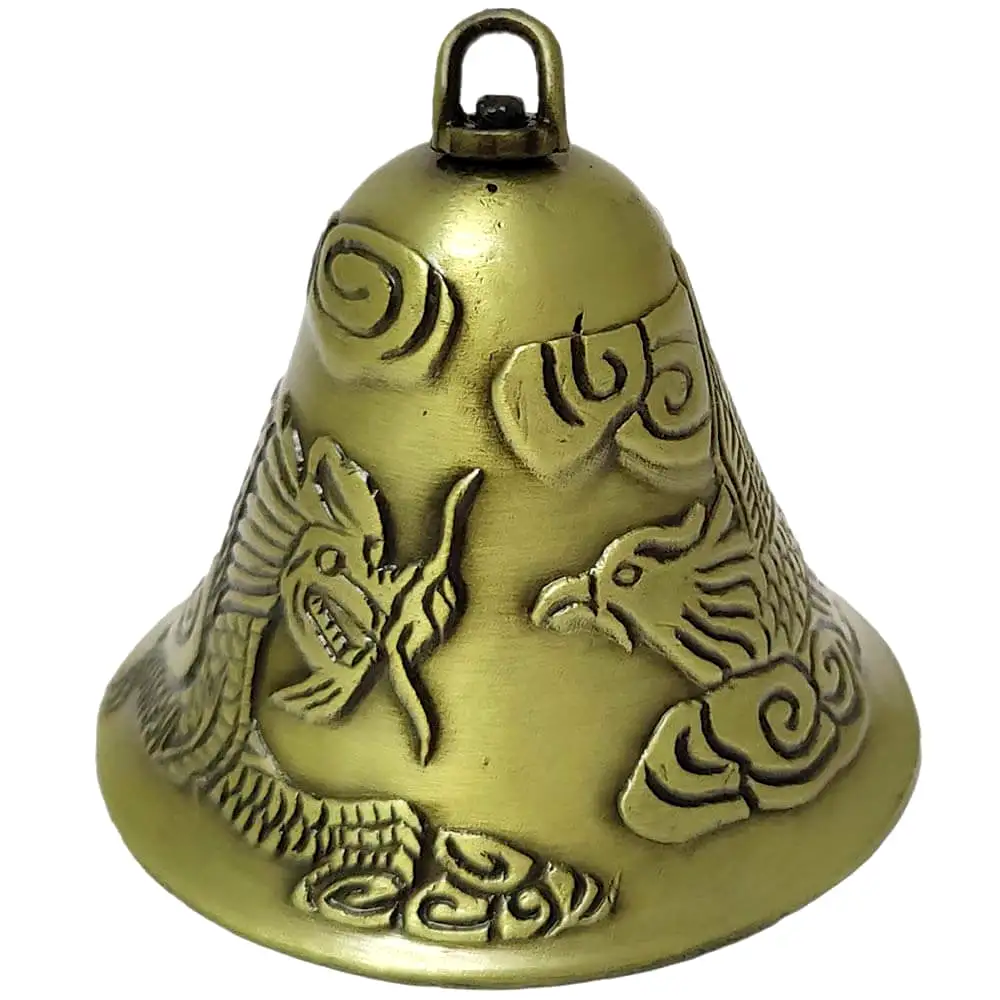 Clopotei cu Pheonix si Dragon pentru protectie, obiect feng shui pentru dragoste, 6 cm auriu