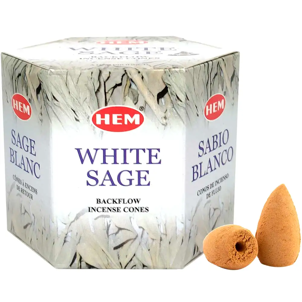 Conuri backflow parfumate Salvie efect cascada, purificare si aromaterapie, gama HEM profesional White Sage 40 buc.