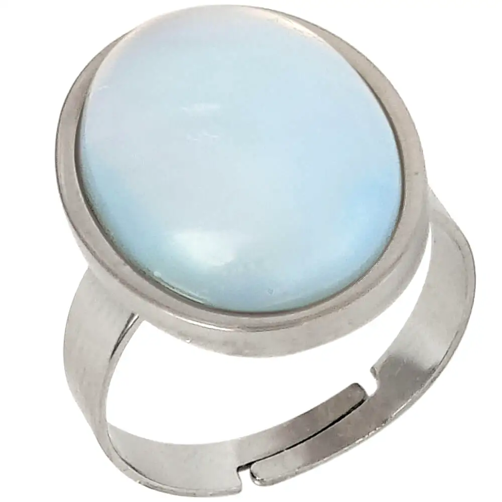 Inel Opal, piatra protecției și a înlăturării inhibițiilor, pietre alb albastru, reglabil