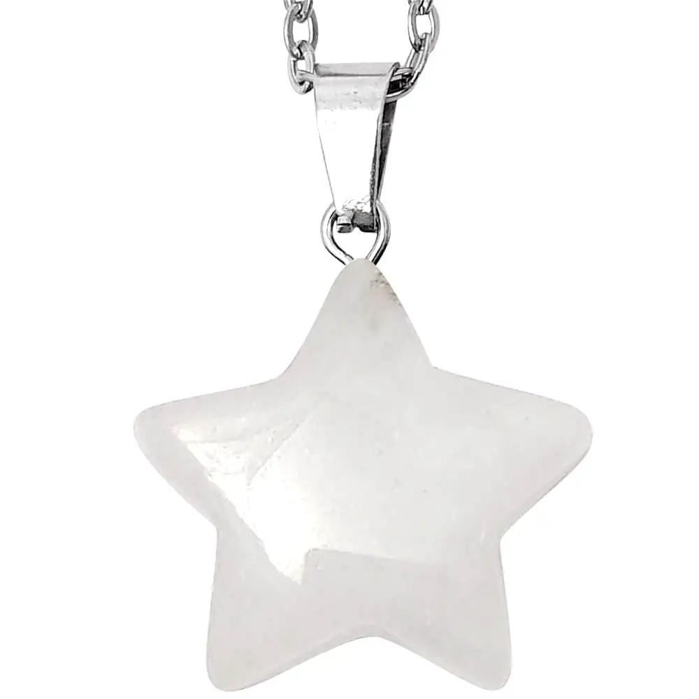 Colier pandantiv Cristal de stâncă, piatra protecției și a norocului, cristal natural alb-transparent în formă de stea 2.5 cm