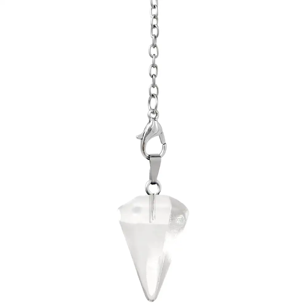 Pendul de Cristal de Stanca, set cu lant usor pentru colier, alb transparent