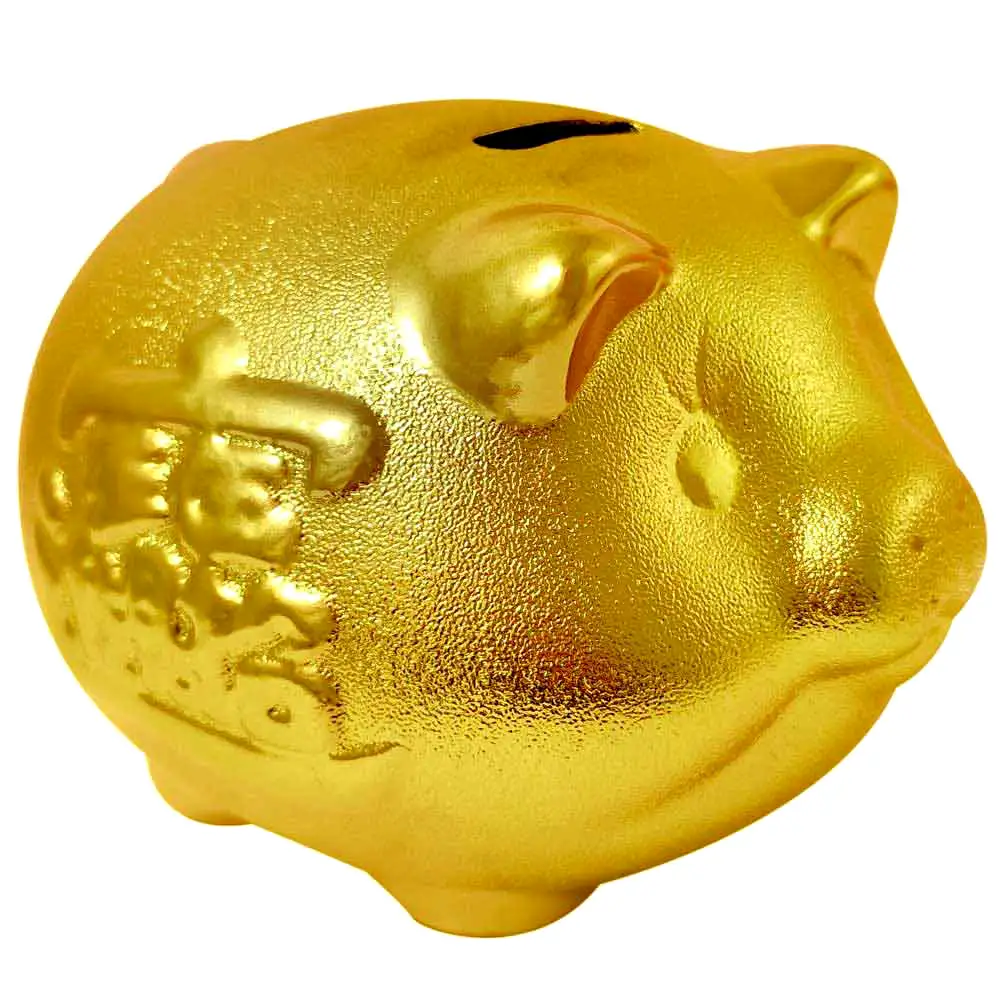 Pusculita porcusor pentru bani, obiect feng shui cu ideograme pentru cresterea veniturilor, 14 cm auriu