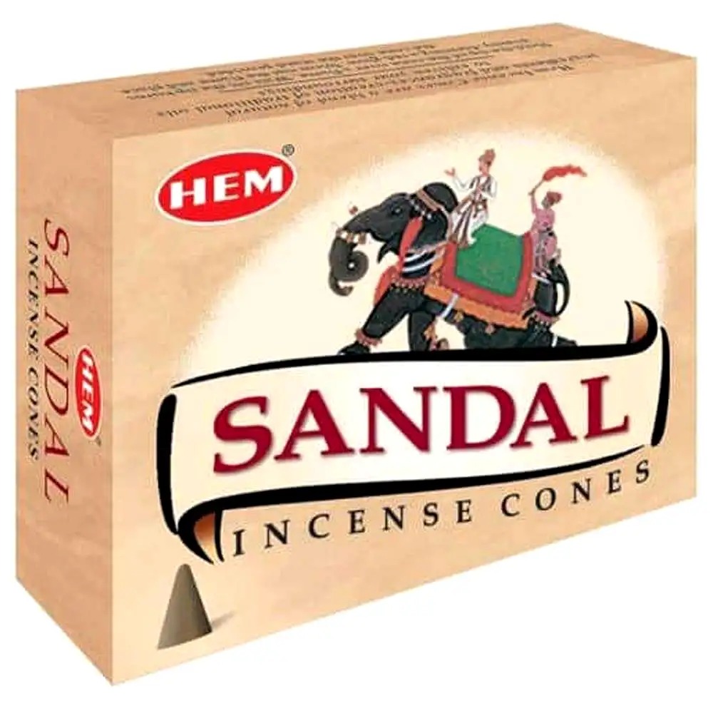Conuri parfumate Santal, gama HEM profesional Sandal, stari pozitive si relaxare, 10 conuri (25g) aromaterapie suport metalic inclus