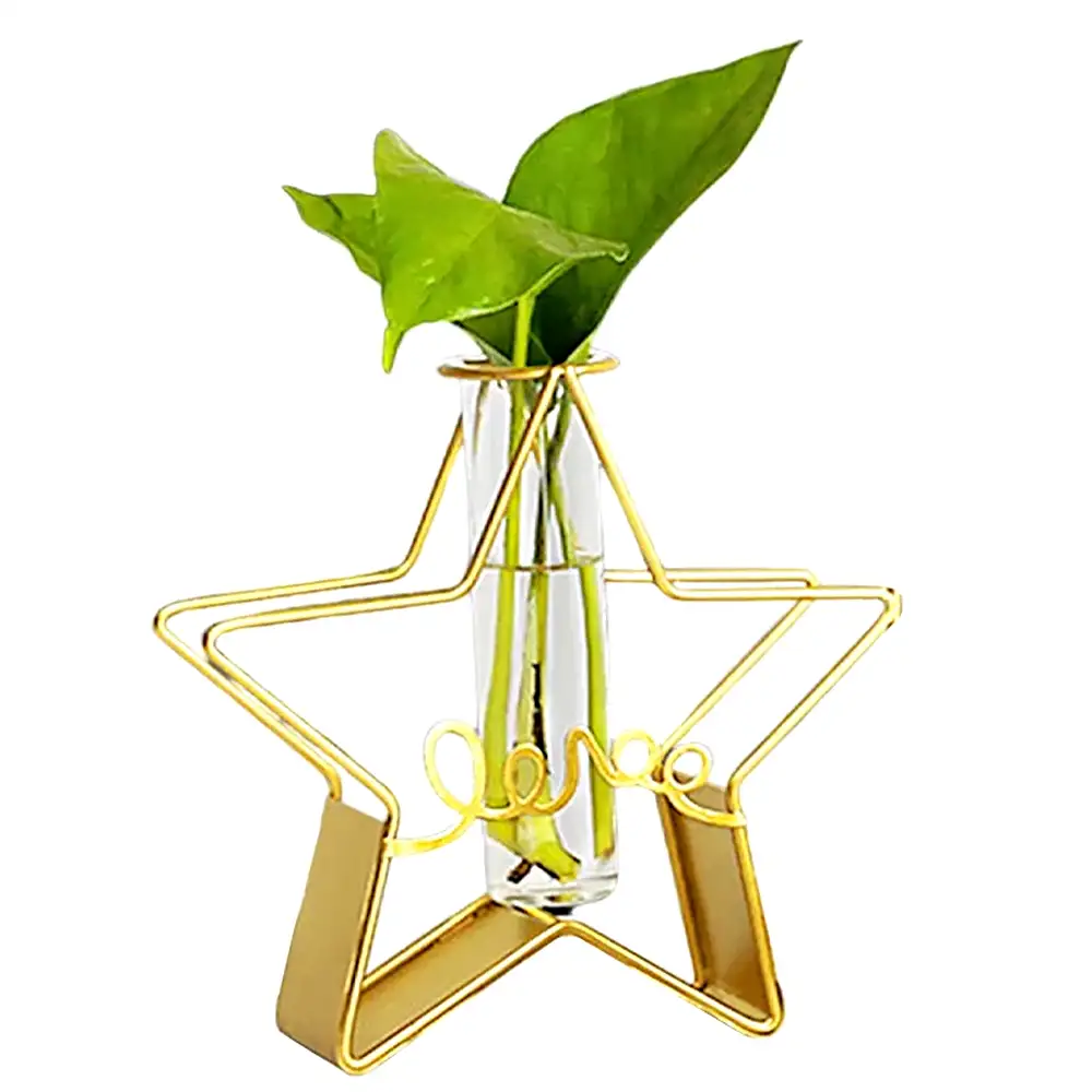 Vază decorativă stea, din metal auriu și sticlă transparentă 19.5 cm Stea