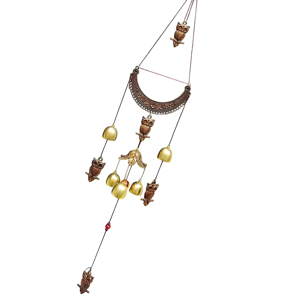 Clopoței de vânt cu semiluna, bufniță sau elefanti, decor pentru fereastră, balcon sau ușă, simbol al înțelepciunii și rezistenței, ideal pentru casă, 2 modele 68 cm