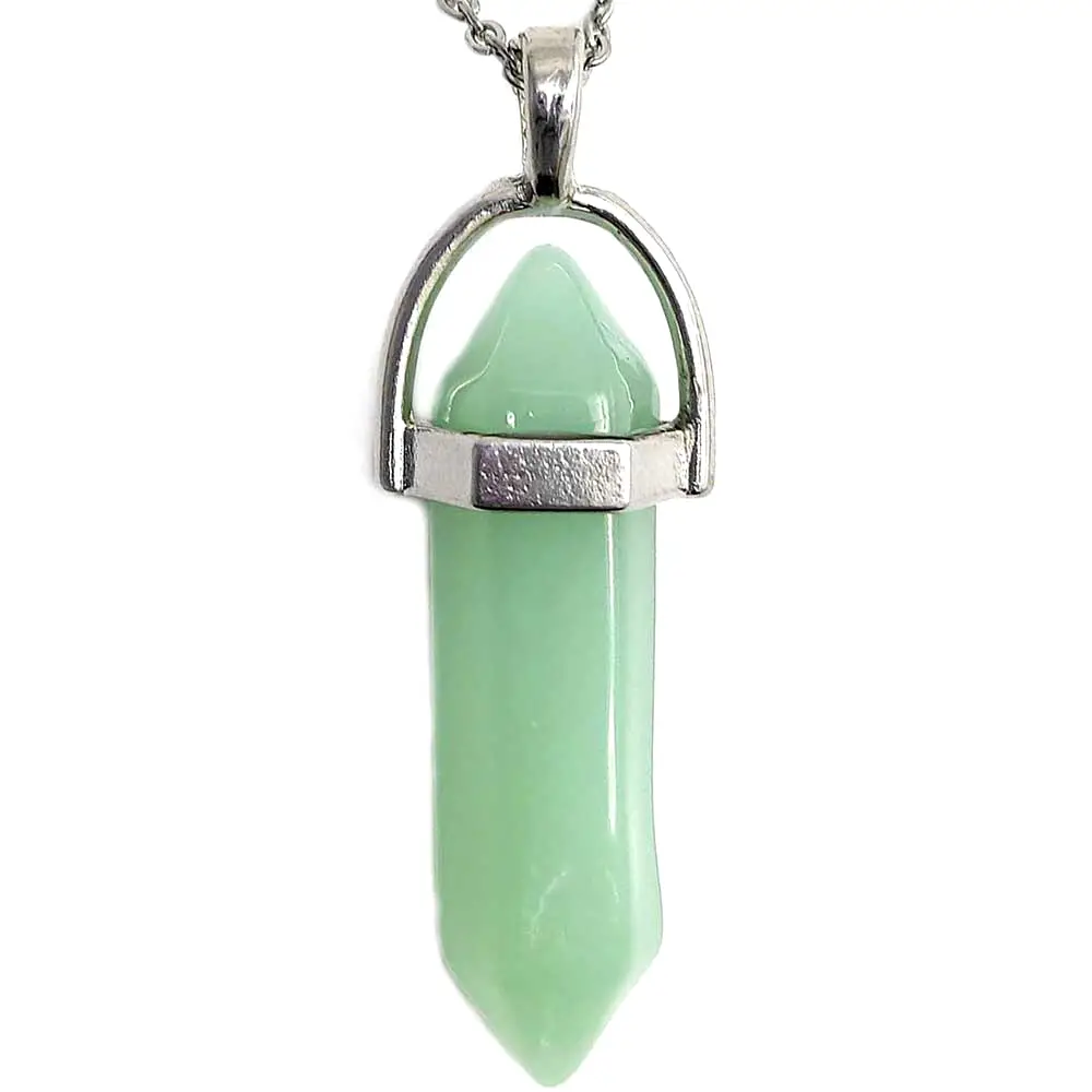 Pandantiv Jadeit, piatra prosperități, cristal natural hexagonal 34 mm dublu vârf verde